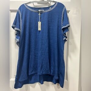 Max Studio Royal Blue Blouse with White Accents size 2X